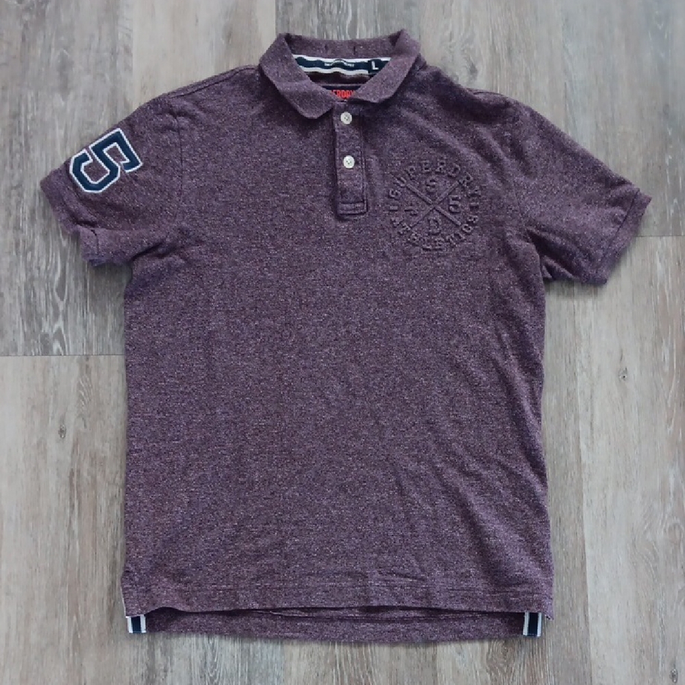 Superdry Classic Pique Polo Shirt Purple Men's Large 100% Cotton